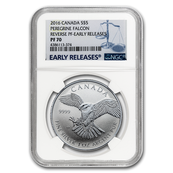2016 Canada 1 oz Silver $5 Peregrine Falcon PF-70 NGC (ER) 2016 Canada 1 oz Silver $5 Peregrine Falcon PF-70 NGC (ER)